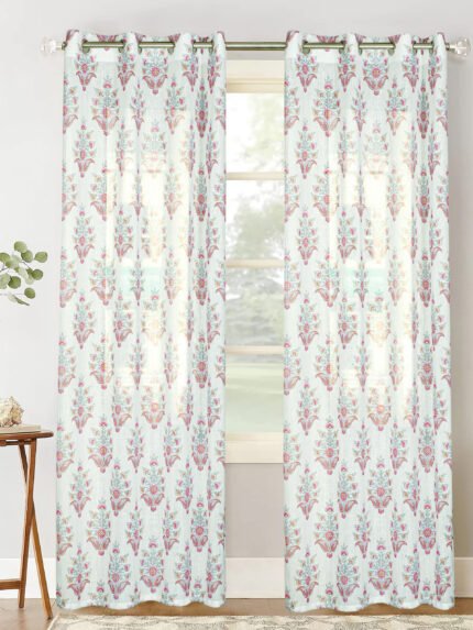 Digital Printed Linen Textured Sheer Curtains for Living Room, Bedroom , Curtains for Window/Door Curtains- Fuchsia Fusion