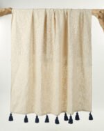 Cotton Off White NavyBlue Throw Blanket - Image 4