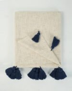 Cotton Off White NavyBlue Throw Blanket - Image 5