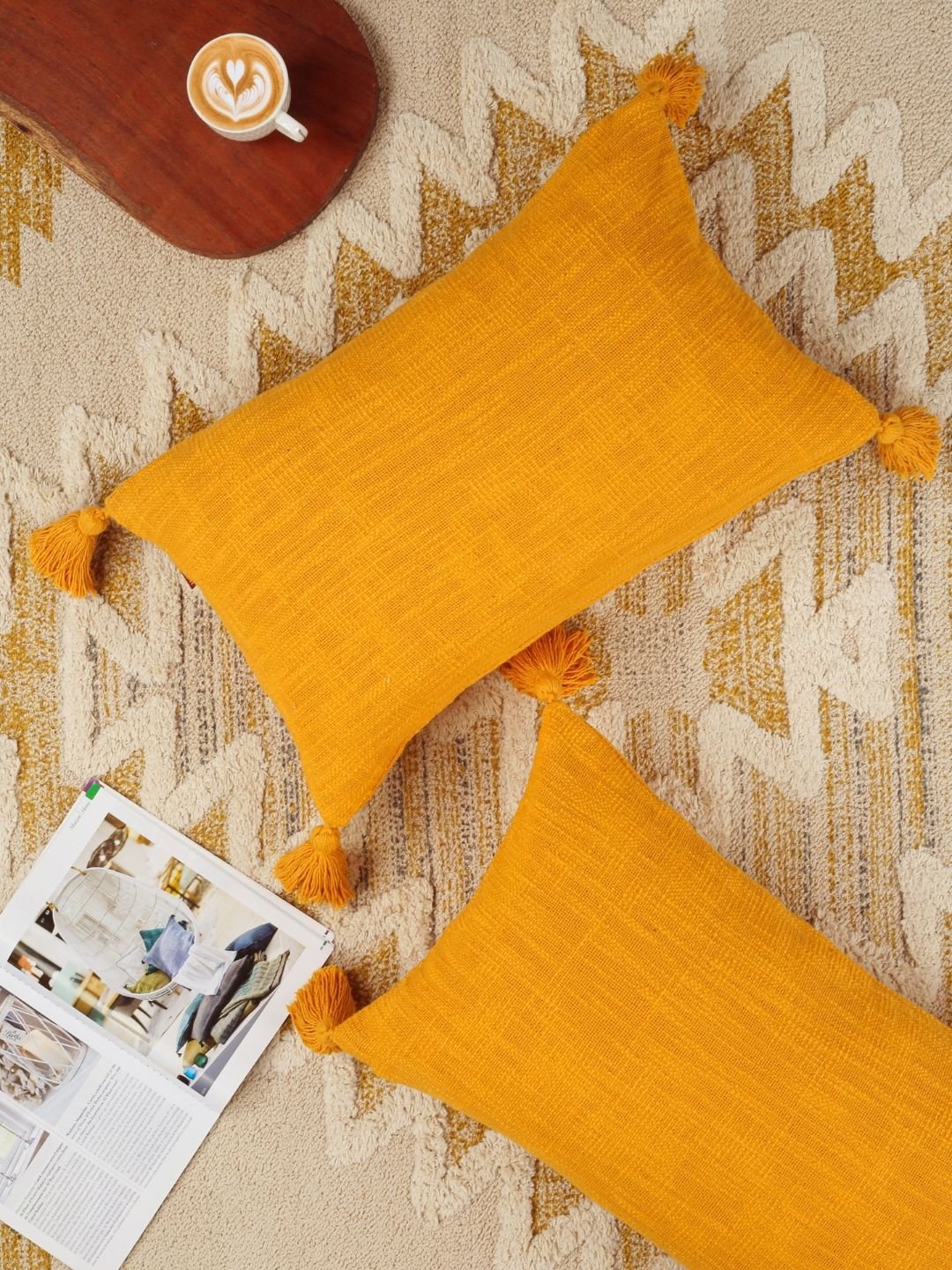 12 Handmade Mustard Boho Pillow Covers - Image 1
