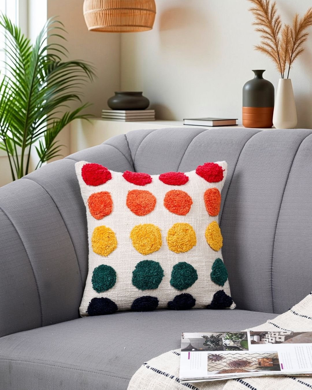135 Handtufted Rainbow-Dots Cushion Cover - Image 1