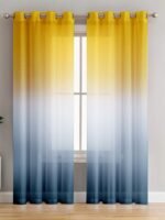Printed Linen Yellow-Grey Sheer Curtains - Image 2