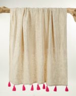 Cotton OffWhite Red Throw Blanket - Image 3