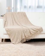 Luxury Beige Chenille Throw - Image 2