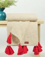 Cotton OffWhite Red Throw Blanket - Image 2