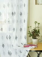 Printed Linen Green Leaves Sheer Curtains - Image 3