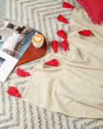Cotton OffWhite Red Throw Blanket