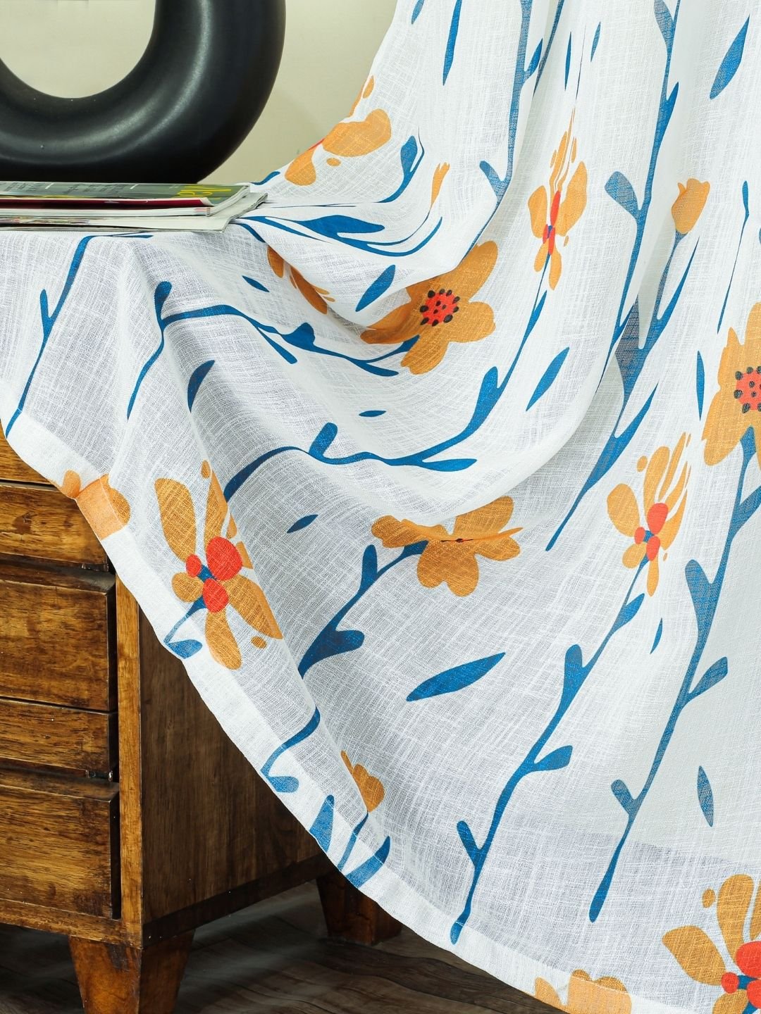 33 Printed Linen Flower Pattern Sheer Curtains - Image 1