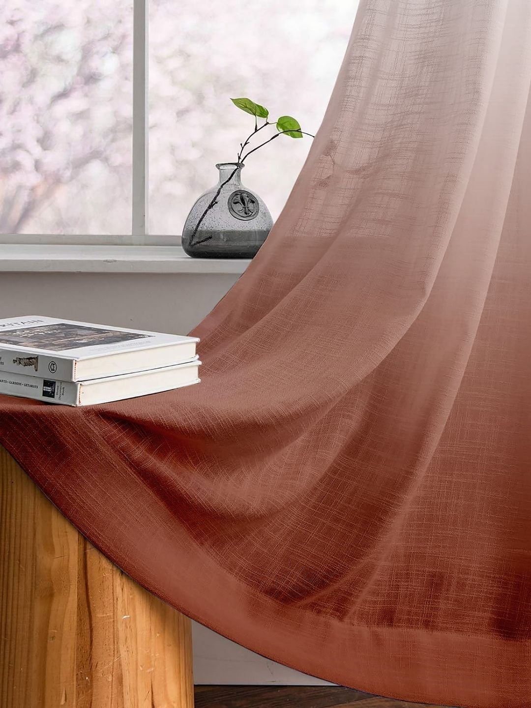 36 Printed Linen Brown-White Sheer Curtains - Image 1