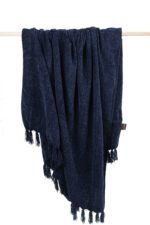 Luxury Navy-Blue Chenille Throw - Image 3