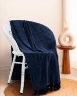 Luxury Navy-Blue Chenille Throw - Image 2