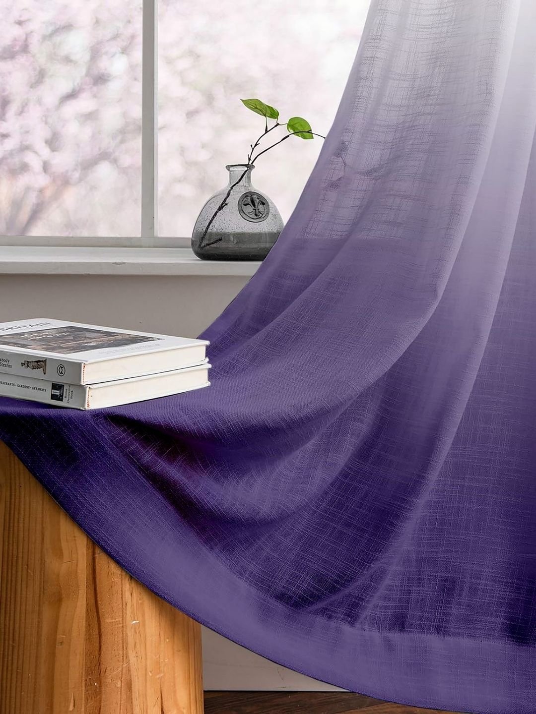 43 Printed Linen White-Purple Sheer Curtains - Image 1