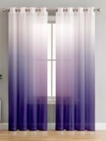 Printed Linen White-Purple Sheer Curtains - Image 2