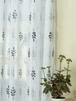 Printed Linen Green Leaves Sheer Curtains - Image 4