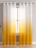 Printed Linen Yellow-White Sheer Curtains - Image 2
