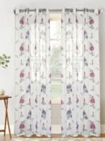 Printed Linen Flower Design Sheer Curtains - Image 2