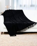 Luxury Black Chenille Throw - Image 2