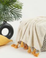 Cotton OffWhite Yellow Throw Blanket - Image 2