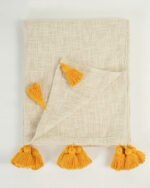 Cotton OffWhite Yellow Throw Blanket - Image 3