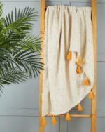 Cotton OffWhite Yellow Throw Blanket - Image 4
