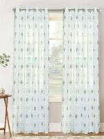 Printed Linen Green Leaves Sheer Curtains - Image 5