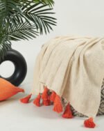 Cotton Off White Orange Throw Blanket