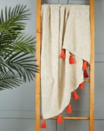 Cotton Off White Orange Throw Blanket - Image 3