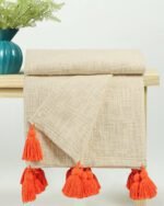 Cotton Off White Orange Throw Blanket - Image 2