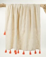 Cotton Off White Orange Throw Blanket - Image 4
