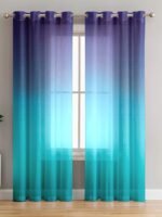 Printed Linen Purple-Teal Sheer Curtains - Image 2