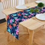 Digital NavyBlue Flower Design Table Runner