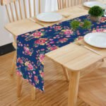 Digital Printed Blue Flower Design Table Runner