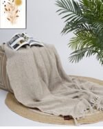 All Season Cotton Beige Weaved Throw - Image 2