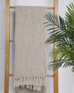 All Season Cotton Beige Weaved Throw - Image 3