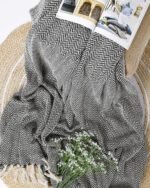 All Season Cotton Black Weaved Throw