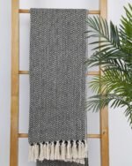 All Season Cotton Black Weaved Throw - Image 3