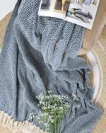 All Season Cotton Teal-Green Weaved Throw - Image 5