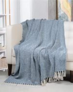 All Season Cotton Teal-Green Weaved Throw - Image 4