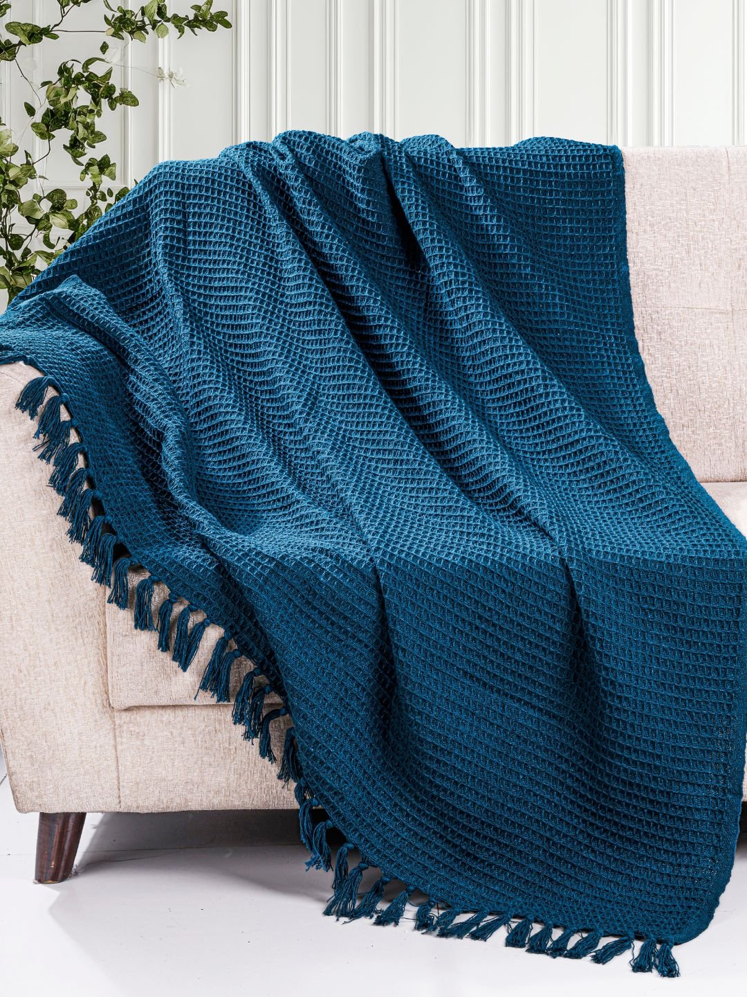 Waffle Weave Cotton Blue Throw