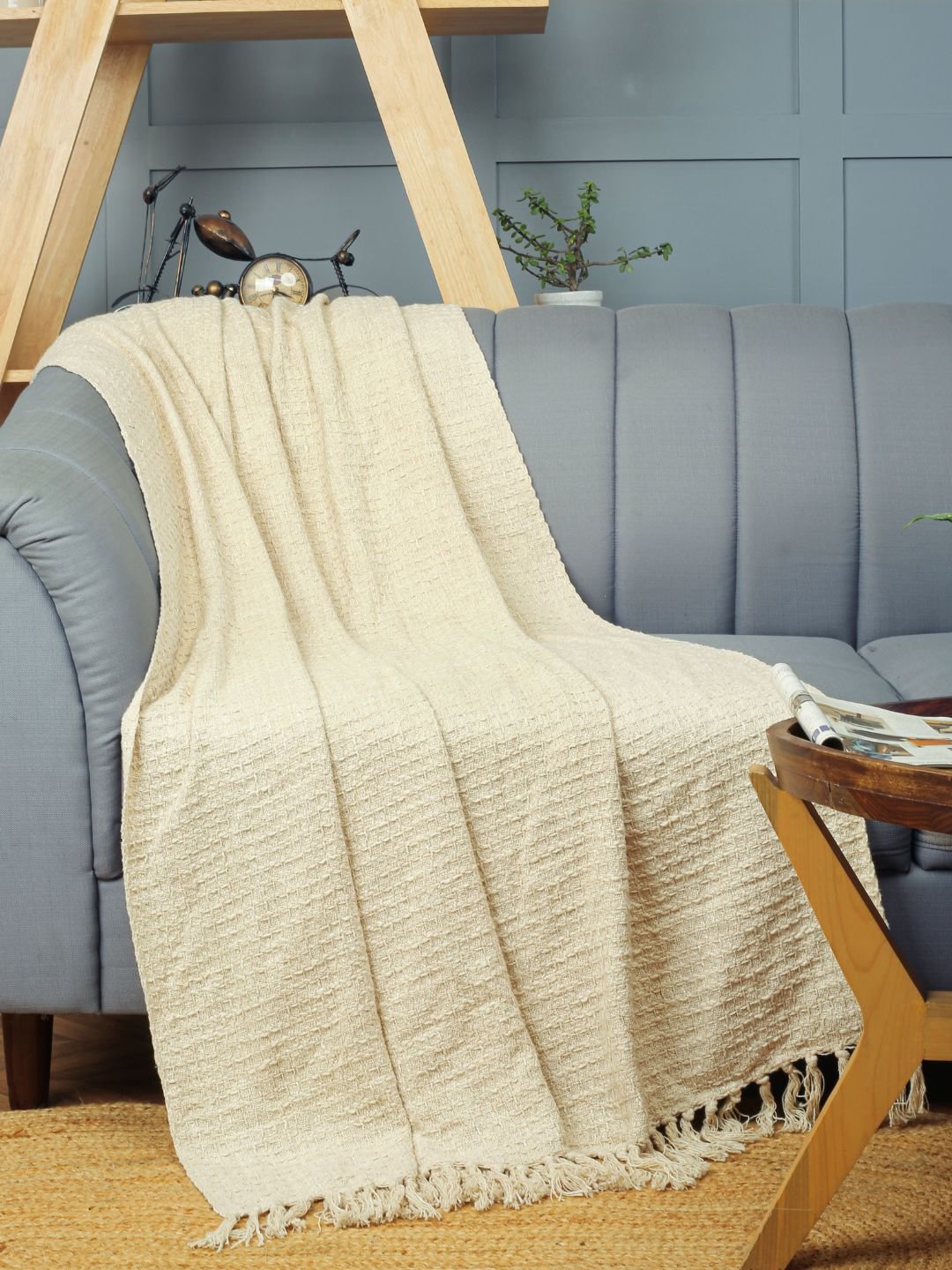 Waffle Weave Cotton OffWhite Throw